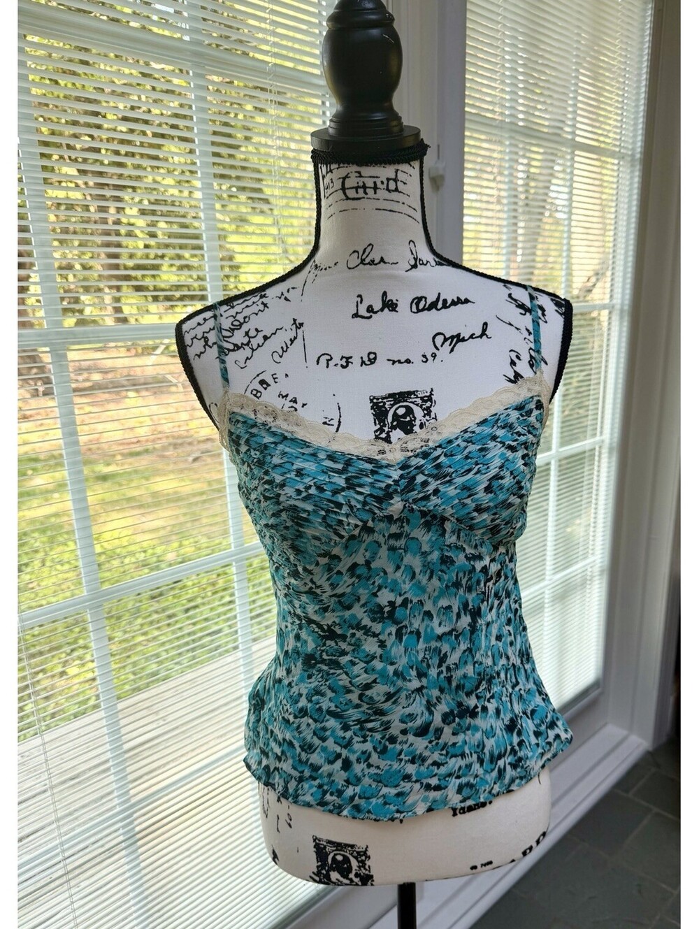 Ann Taylor 10P Teal Blue Animal Print Tank-super Cute!
